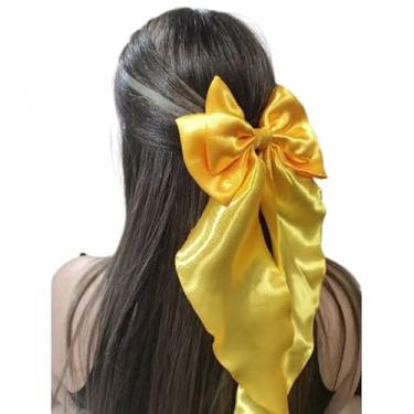 Imagem de Laço da Virgínia- Presilha de Cabelo com Bico de Pato, Acessório Feminino em Cetim 14cm x 24cm.(Amarelo)