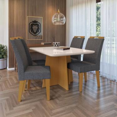 Imagem de Conjunto 120x77cm Tampo Mdf e Vidro com 4 Cadeiras Evora Marrom/Cinza/Off White