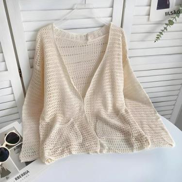 Imagem de Cardigan De Malha Com Ponto Para Mulheres, Manga Longa, Frente Aberta,
