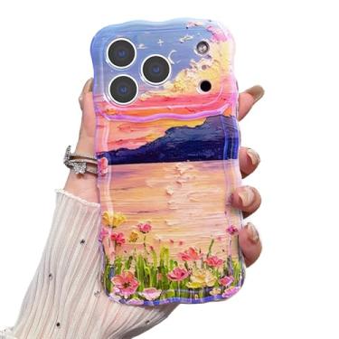 Imagem de Capa para iPhone 17 Pro Max, flor de pintura a óleo retrô colorida requintada, moldura ondulada com padrão brilhante, macia, durável, à prova de choque, proteção para câmera para iPhone 17 Pro Max