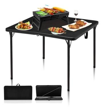 Imagem de Mesa de acampamento de 86 cm, mesa de cartão quadrada portátil com pernas dobráveis e alça de transporte, mesas de plástico para cozinhar ao ar livre, acampamento, piquenique, escritório, festa, preta