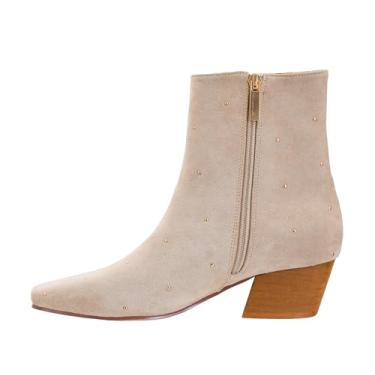 Imagem de Corkys Footwear Botas femininas Such a Tease – com um salto chique de 3,8 cm, zíper lateral inteiro, palmilhas acolchoadas de EVA, cabedal cravejado sutil, perfeito para uma noite fora, Camurça