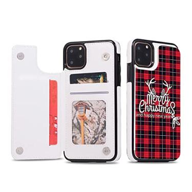 Imagem de Capa carteira de couro flip de Natal compatível com Apple iPhone 7 Plus/8 Plus capa para celular com suporte de poliuretano e porta-cartões, fecho magnético duplo à prova de choque com estampa de