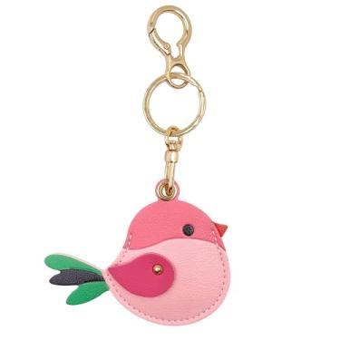 Imagem de Capa para chaveiro compatível com AirTag, capa protetora de couro fofo com chaveiro, rastreador GPS antiarranhões para carteira, chaves, bolsa de animais de estimação (pássaro rosa)