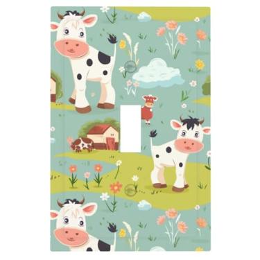 Imagem de Buyidec Cartoon Farm Cute Milk Cow 1 Gang Single Toggle Outlet Light Switch Wall Plate Decorativa Face Elétrica Receptáculo Placa de Cobertura com Parafusos