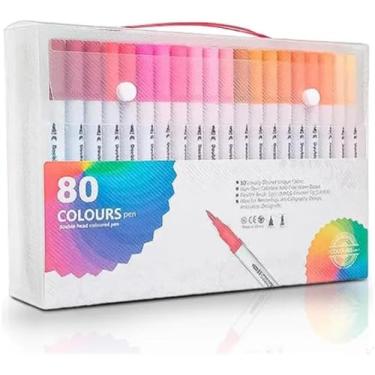 Imagem de Caneta Colorir transparente Desenhos Ponta Dupla 2 Traços Ponta Dupla - Com Maletinha Transparente - 80 Unidades