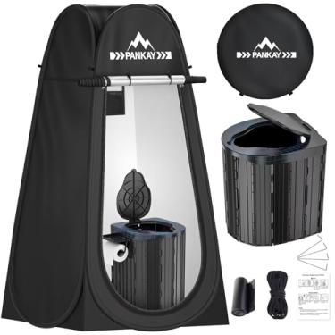 Imagem de PANKAY Vaso sanitário de acampamento com barraca de privacidade pop-up, vaso sanitário portátil grande para adultos, kit de vaso sanitário para acampamento de chuveiro dobrável ao ar livre com bolsa