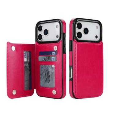 Imagem de LYJSMGZ Capa com suporte de cartão para Iphone17pro Max/17/17Pro/17Air, suporte oculto 2 em 1, compartimentos traseiros magnéticos, capa de telefone à prova de choque, roxa, 17Pro