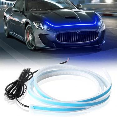 Imagem de Fita de LED para Carro Azul, 60cm, Seta Amarela Sequencial, 12V, Efeito Neon, Instalação Interna ou Externa para Carros