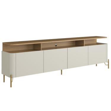 Imagem de Rack Para Sala de Estar TV 75 Pol 4 Portas 220cm Pés Dourado Clio I03 Louro Luna - Lyam
