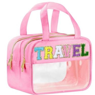 Imagem de Bolsa de viagem BuyCard Chenille Letter Clear Impermeável Rosa