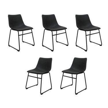 Imagem de Kit 5 Cadeiras Decorativas Marquezine Sala De Jantar Pu Base Aço Preto G56 - Gran Belo