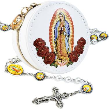 Imagem de SUTANALE Terço de pérola Nossa Senhora de Guadalupe 8 mm com decalque, Ouro, Pérola sintética