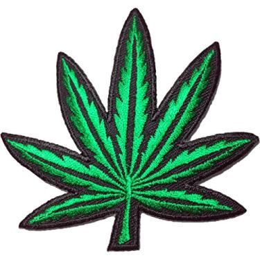 Imagem de Jaqueta com logotipo hippie retrô com estampa de folha de maconha, 8,3 x 7,6 cm