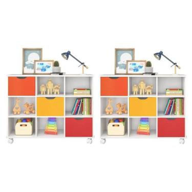 Imagem de Kit 2 Nichos Organizadores com 3 Gavetas Branco/Colorido - Qmovi