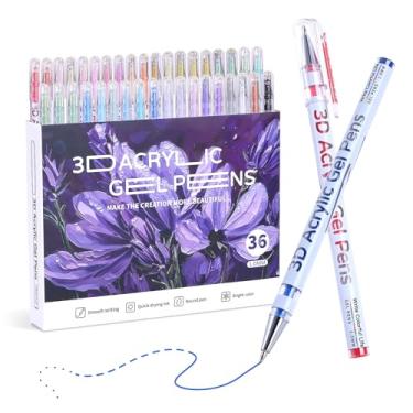 Imagem de KEMYR Canetas de gel acrílico 3D, 36 cores, tinta multicolorida, ponta de cinzel de 1 mm, aderência suave, ideal para papel preto, pintura rupestre, vidro, madeira, tecido, cartões, scrapbook