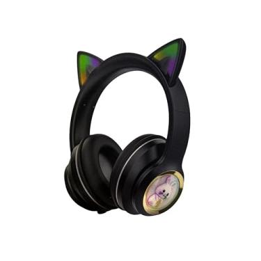 Imagem de Fone De Ouvido Gatinho Bluetooth Led Orelha Gato Iuz Tiktok (Preto)