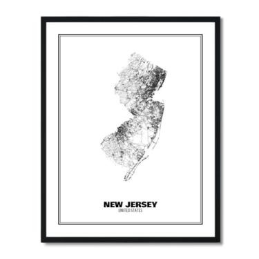 Imagem de Susie Arts Pôster de arte abstrata de mapa de rua do estado de Nova Jersey, 20 x 25 cm, decoração de parede, casa, escritório, escola, sds027