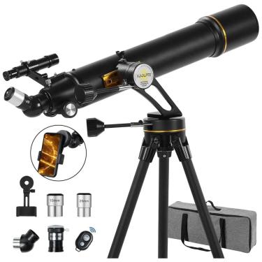 Imagem de Telescópio de 90mm Diâmetro e 700mm para Entusiastas de Astronomia, Adultos e Crianças, com Base de Montagem Vertisteel AZ, Koolpte.