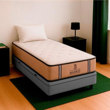 Imagem de Cama Box Baú Cinza E Colchão Madrid Molas Vstore 78x188x28
