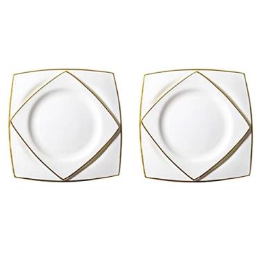 Imagem de Prato de serviço de cerâmica Conjunto de 2 pratos de servir para bife de macarrão e pratos de aperitivo. Pratos seguros para forno e lava-louças (20 cm 25 cm) Pratos (tamanho: C)