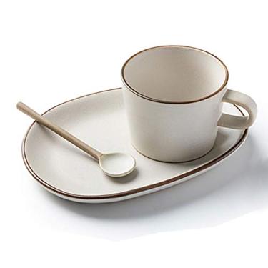 Imagem de Caneca Retro Rub Color Treatment Porcelain Cappuccino Cup and Long Saucer, Latte Cup Requintado Café da Manhã Cerâmica Fosca para Latte, Café Mocha, Caneca de Café (Cor: C)