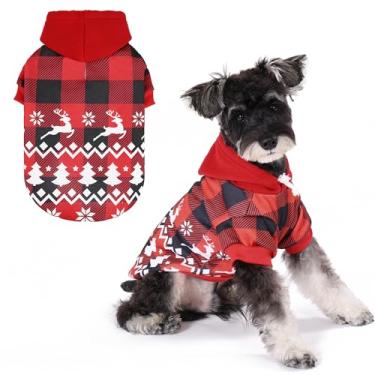 Imagem de KOOLTAIL Moletom com capuz e suéter de Natal com estampa de floco de neve de rena para cães pequenos, médios e grandes, casaco macio para clima frio de outono e inverno para uso ao ar livre, roupas