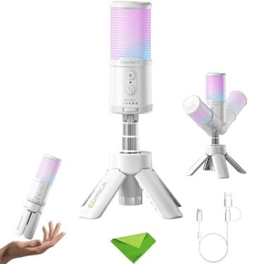 Imagem de COMICA Microfone para jogos Ejoy UNI S para PC, PS5 e smartphone, microfone condensador cardioide RGB com suporte de tripé, 48 kHz/24 bits, cancelamento de ruído, microfone branco para transmissão