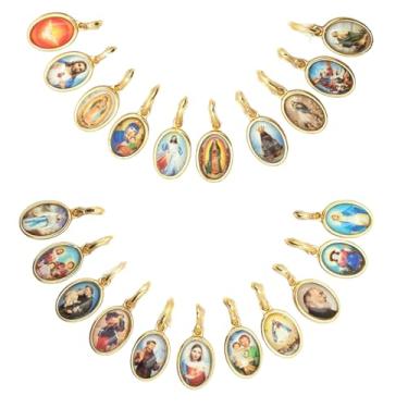 Imagem de Catholica Shop Pequenas medalhas douradas com imagens sortidas de Jesus, Maria e Santos. Pacote com 21 medalhas