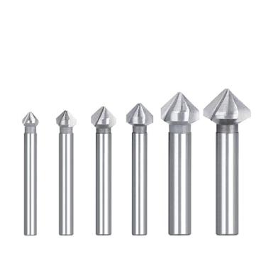 Imagem de WZFC Haste redonda 6 peças 3 flautas 90 graus HSS chanfro cortador de chanfradura ferramenta escareador broca 6,3-20,5 mm