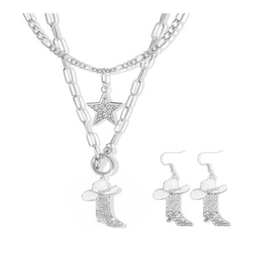 Imagem de Botas de vaqueira joias femininas chapéu de vaqueira colar conjunto de brincos botas de cowboy acessórios roupa vestido ocidental joias presente country roupas de concerto para mulheres, Metal, Sem