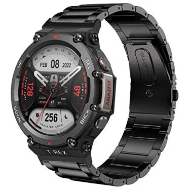 Imagem de Lamshaw Pulseira T-Rex 2, pulseira de substituição de aço inoxidável de liberação rápida, compatível com Amazfit T-Rex 2 Smart Watch 2022 (preto)