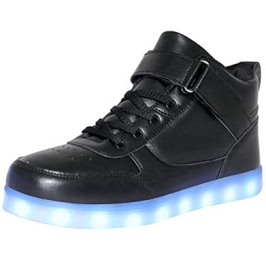Imagem de JEVRITE Tênis unissex com luz LED de carregamento USB cano alto para mulheres, masculino, tênis, sapatos para casais, Preto, 6.5 Women/5 Men