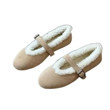 Imagem de Archicolor Sapatos de neve nórdicos minimalistas vintage forrados com pele botas de neve femininas de inverno sapatos rasos para mulheres mocassins femininos, Caqui, 38