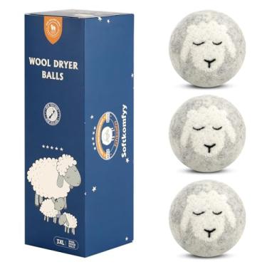 Imagem de Bolas de secagem de lã feitas à mão pacote com 3 GG, bolas orgânicas para secar roupa, amaciante de tecido natural 100% lã da Nova Zelândia, reutilizável com 1000 cargas, sem rugas, encurta o tempo de