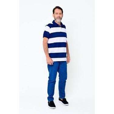 Imagem de Camisa Gola Polo Rick Masculina Listrada Slim Camisaria Colombo, Branc
