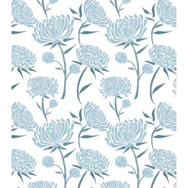 Imagem de HeloHo Papel de parede de papel de parede floral azul autoadesivo removível à prova d'água papel de parede de contato para quarto banheiro sala de estar decoração 43,9 cm x 299,7 cm