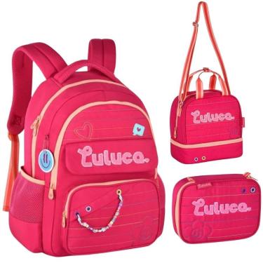 Imagem de Kit Mochila De Costas Em Nylon Oficial Luluca Lu24610 Rosa