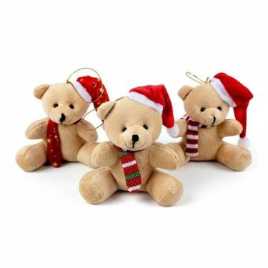 Imagem de Kit 3 Ursinho Natalino Enfeite Arvore de Natal Pelúcia 12cm - MultiA