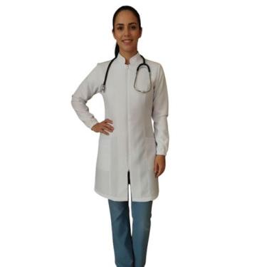 Imagem de Jaleco Feminino Zíper Gola Padre Acinturado com Elástico - MdeMaria Co