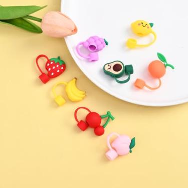 Imagem de 8 peças de capa de canudo de silicone, cobertura de palha para Stanley, capas de palha de várias formas para pontas de palha de 0,4 polegadas, à prova de poeira