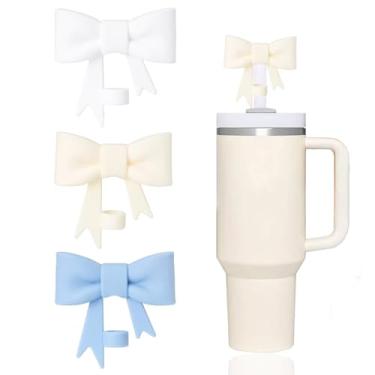 Imagem de 3 peças clássicas de tampas de canudo de laço compatíveis com copos Stanley de 30 e 1,134 g, protetores de palha de silicone fofos reutilizáveis para canudos StanleyCups de 10 mm Acessórios