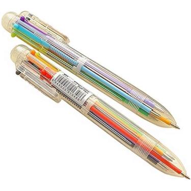 Imagem de GANPUB Canetas esferográficas retráteis 6 em 1, canetas esferográficas de 6 cores, canetas multicoloridas para escritório, material escolar, 1 peça de papelaria, material de escritório, canetas e