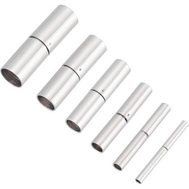 Imagem de 6 conjuntos de 6 tamanhos de fechos de baioneta 304 tampas de extremidade de cordão de aço inoxidável 1,3 ~ 6 mm Fechos de corda de couro com furo de joia Fechos de joia Fecho de colar adequado para