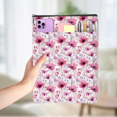 Imagem de Rosa Aquarela Flores Livros Amantes Presentes Impermeável Floral Livro Manga Livro Bolsa Protetor com Zíper e Bolso Frontal Capa de Livros para Mulheres Leitoras Acessórios de Leitura Presentes Livres
