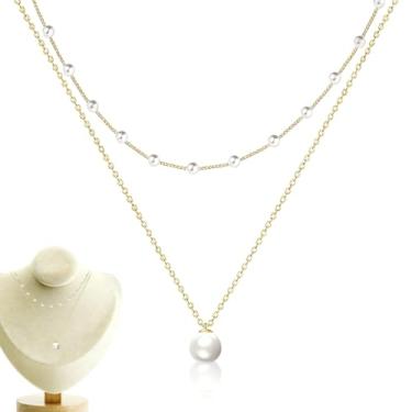 Imagem de Colar de pérolas, moderno banhado a ouro 14 K, conjunto de gargantilha de pérolas delicadas, colar de ouro feito à mão, simples e não mancha, presentes fofos