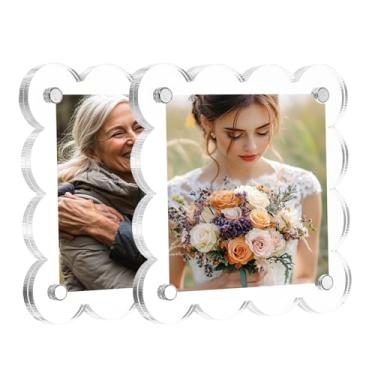 Imagem de 2 peças de moldura magnética de acrílico para geladeira 7,5 x 7,1 cm, transparente ondulado, imãs de geladeira, moldura magnética dupla face, geladeira para mini fotos Fujifilm