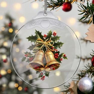 Imagem de Enfeites de Natal para pendurar em cristal de sino, enfeites de árvore de Natal feitos à mão, decoração de carro e casa - presentes de Natal, decoração de artesanato em acrílico, ideias de troca de