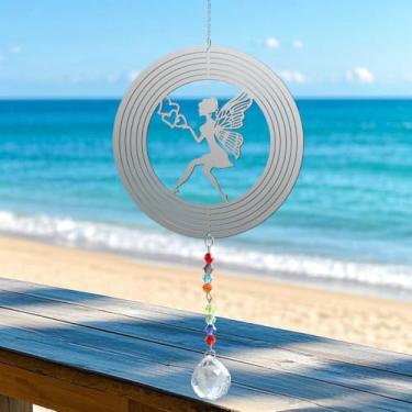 Imagem de Apanhador de sol de cristal para Windows – Apanhador de sol com prismas de fada oco redondo enfeite de pendurar para Natal, casamento, jardim, decoração de casa, presente