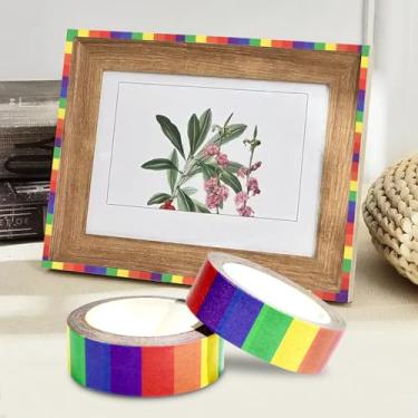 Imagem de Adesivos de arco-íris de 4 rolos, adesivos decorativos de 1,5 cm x 80 cm para scrapbook DIY, decoração de caixa de presente de artesanato (listras verticais)